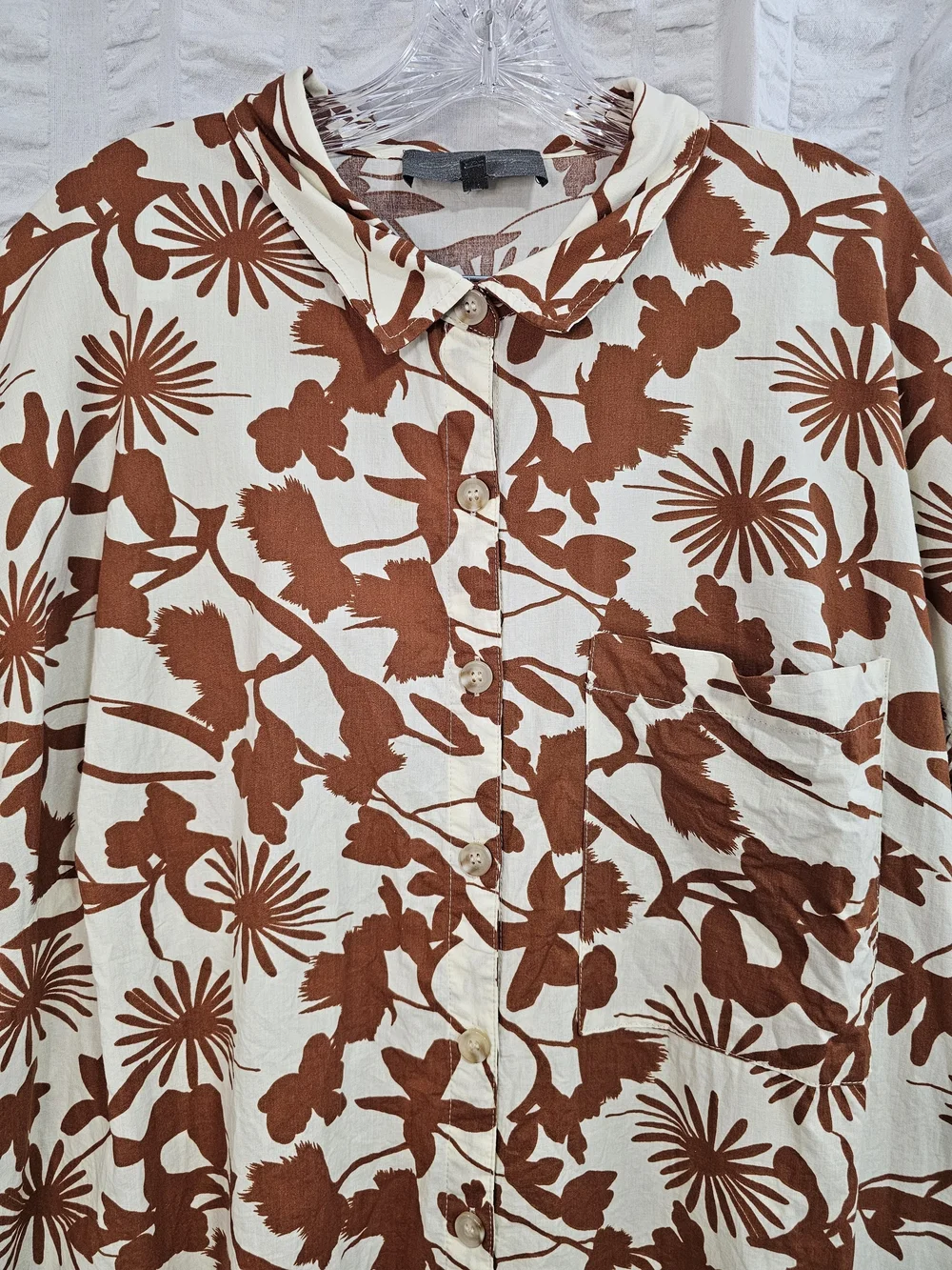 Sunday In Brooklyn Button-Front Mini Shirtdress Cream Rust Botanical Size 3X
